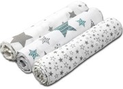 Set 3 paturici muselina soft 78x78 cm Kidizi All Mint Stars Stars, 100% bumbac