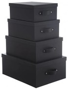 Set 4 cutii depozitare Sortier Black : 28 x 22 x H 11 cm, 30.5 x 24 x H 12.5 cm, 35 x  26 x H.14 cm, 39.5x 30 x H 16 cm