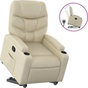 vidaXL Fotoliu rabatabil cu ridicare, crem, piele ecologică