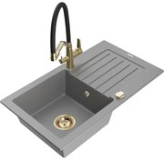 Mexen Pablo chiuvetă de granit cu un compartiment, cu picurător și baterie de bucătărie Duo, Gri - 6510-71-671701-57-G