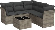 vidaXL Set mobilier grădină cu perne, 6 piese, gri, poliratan