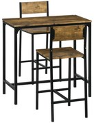 HOMCOM Set de bar 3 piese, masă înaltă, 2 scaune, MDF, cadru metalic, rezistent la apă, Maro | Aosom Romania