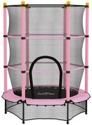 HOMCOM Trambolină Elastică pentru Copii 3-10 Ani cu Plasă de Siguranță și Țevi Capitonate, Ø140x190 cm, Roz | Aosom Romania