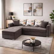 Coltar Lori, 4 locuri, cu 2 lazi de depozitare, catifea, 260x95x80 cm, culoare maro Stânga, catifea, Maro + Crem