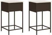 vidaXL Scaune de bar cu perne, 2 buc., maro, poliratan