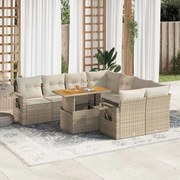 vidaXL Set canapele de grădină, 9 piese, cu perne, bej, poliratan