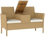 Outsunny Canapea Rattan Extensibilă, Depozitare Kaki | Aosom Romania