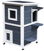 PawHut Cușcă Animale Companie Exterior 2 Nivele Lemn Gri și Alb 51x51x81.3cm | Aosom Romania