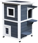 PawHut Cușcă Animale Companie Exterior 2 Nivele Lemn Gri și Alb 51x51x81.3cm | Aosom Romania