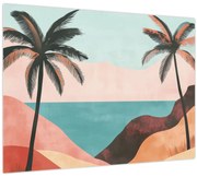 Tablou pe sticlă - Palmieri la mare (70x50 cm)