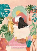 Ilustrație Woman taking bath in pink tropical bathroom, Caroline Bonne Muller