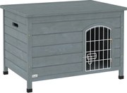 PawHut cușcă pentru câini, casă pentru câini cu ușă, cutie pentru câini, adăpost pentru animale, lemn de brad, gri închis | Aosom Romania