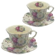 Serviciu Portelan Vintage 2 Cesti si farfurii, ROSES