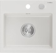 Mexen Milo chiuvetă din granit cu 1 compartiment 435 x 410 mm, albă, sifon crom - 6505441000-20