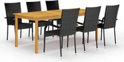 vidaXL Set mobilier de grădină, 7 piese, negru