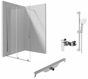 Set paravan dus walk-in cu usa glisanta, 100x195 cm, rigola 700 mm cu iesire laterala, baterie, bara, furtun si para dus