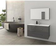 Set dulap baza suspendat antracit si lavoar alb Drop Torino 90 cm