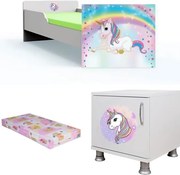 Pat tineret Unicorn cu saltea si noptiera Cadou