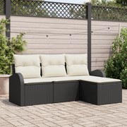 vidaXL Set de canapele pentru grădină cu pernă 4 pcs Negru Rattan poli