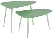 Outsunny Lot de 2 mese joase de grădină, mese de sufragerie joase triunghiulare, structură din oțel, suporturi reglabile, verde deschis | Aosom Romania