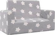 vidaXL Canapea pentru copii 2 locuri, gri deschis cu stele, pluș moale