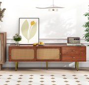 Mobilier TV elegant cu uși glisante din ratan, Culoare naturală | Aosom Romania