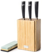 Set de cuțite G21 Damascus Premium în bloc debambus, cutie, 5 bucăți + piatră de ascuțit