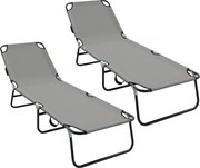 vidaXL Șezlong pliabil 2 pcs Gri 188 x 57 x 86,5 cm Poliester