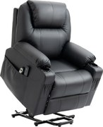 HOMCOM Scaun cu Ridicare Electrică, Masaj, Telecomandă și Buzunare Laterale pentru Vârstnici, din Piele PU, 88x92x106 cm, Negru | Aosom Romania