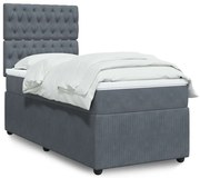 vidaXL Pat box spring cu saltea, gri închis, 90x190 cm, catifea