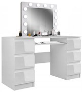 SEA540 - Set Masa toaleta, 130 cm, cosmetica machiaj, masuta vanity, oglinda cu LED-uri - Alb Lucios sau Mat