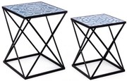 Set 2 masute de cafea albastre/negre din MDF si metal, 36 - 42 cm, Neapolis Bizzotto
