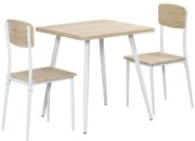 Homcom Set Tavolo con 2 Sedie da Pranzo in Legno e Metallo, Bianco