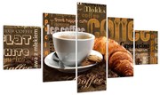 Tablou cu ceașca de cafea și croissanți (125x70 cm), în 40 de alte dimensiuni noi