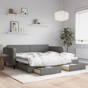 vidaXL Pat de zi cu extensie și sertare, gri închis, 90x190cm, textil