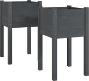 vidaXL Jardiniere de grădină, 2 buc., gri, 40x40x70 cm, lemn masiv pin