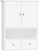 Kleankin Dulap de Perete pentru Baie cu 2 Uși, un Raft Deschis și 2 Sertare, Mobilier Multifuncțional, 50,8x17,8x66 cm, Alb | Aosom Romania