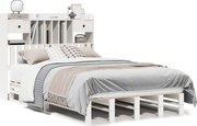 vidaXL Pat cu bibliotecă fără saltea, alb, 135x190 cm, lemn masiv pin