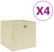 vidaXL Cutii de depozitare, 4 buc., crem, 28x28x28 cm, textil nețesut