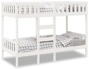 vidaXL Pat supraetajat, alb, 75x190 cm, lemn masiv de pin