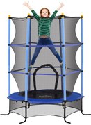 HOMCOM Trambulină Elastică pentru Copii cu Plasă de Siguranță, Suprafață Elastică și Țevi Capitonate, Ø163x190 cm, Albastru | Aosom Romania