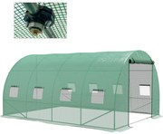 Outsunny Seră de Grădină Tunnel 12 m² 4L x 3l x 2H m Oțel îmbunătățit + PE Înaltă densitate 140 g/m² 8 ferestre Ușă înrolabilă Verde | Aosom Romania