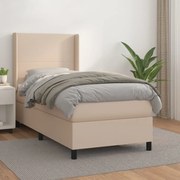 vidaXL Pat box spring cu saltea, cappuccino, 100x200cm piele ecologică