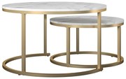 Măsuțe de cafea albe-aurii 2 buc. rotunde cu aspect de marmură ø 79 cm Amelia – CosmoLiving by Cosmopolitan