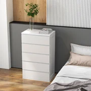 HOMCOM Dulap cu 5 Sertare pentru Dormitor, Dulap Depozitare cu Glisiere Metalice și Canelură, Cufăr Alb, Ideal pentru Spațiu și Stil | Aosom România