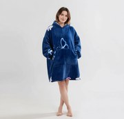 Patura cu maneci si gluga, imitatie de miel VIOLET BUTTERFLY, albastru inchis