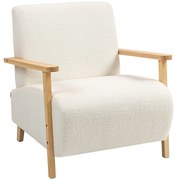 HOMCOM Fotoliu de Living din Material Sherpa și Lemn Stil Nordic, Crem | Aosom Romania