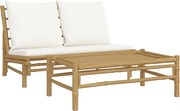 vidaXL Set mobilier de grădină cu perne alb crem, 2 piese, bambus