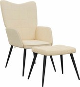 vidaXL Scaun de relaxare cu taburet, crem, textil
