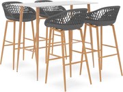 vidaXL Set mobilier de bar, 5 piese, alb și gri
